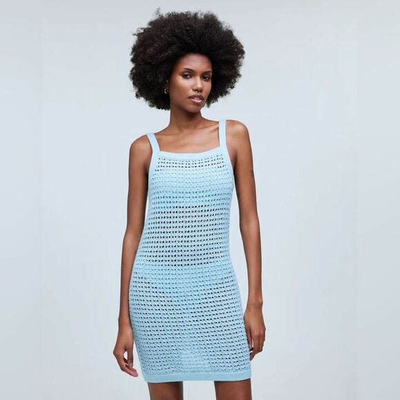 Madewell Crochet Cutaway Cover-Up Midi Dress Size XXS in Blue Heron NWT - Picture 1 of 8